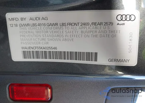 2019 Audi A5 45 Premium z USA, uszkodzony, nr VIN WAUENCF55KA025546